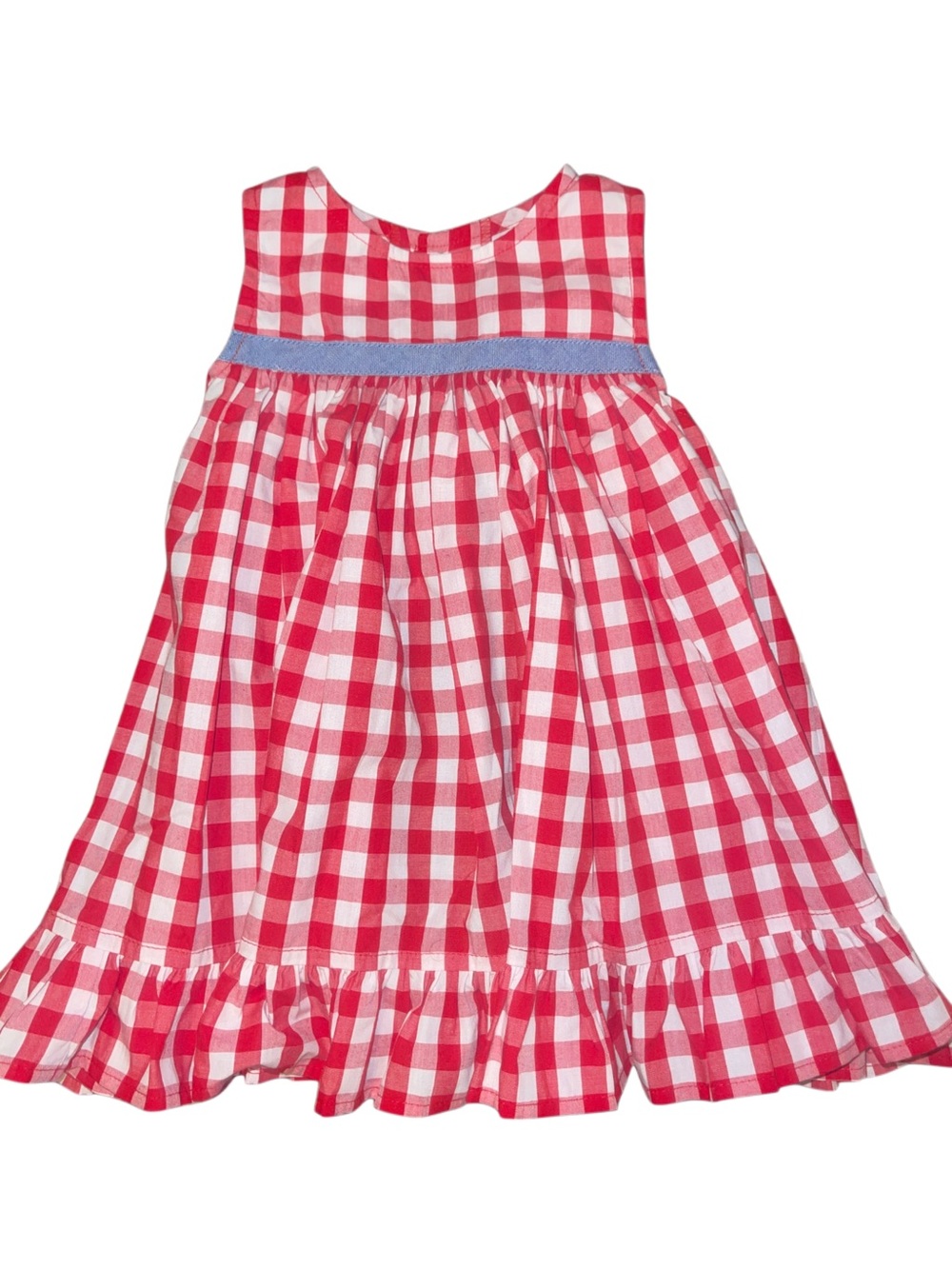 Red White and Blue Gingham Sleeveless Dress with Blue Bow Back